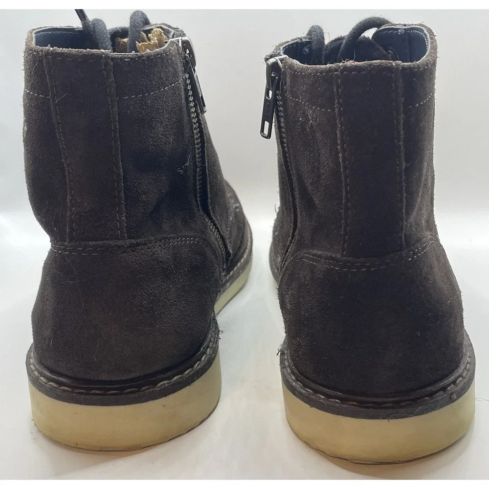Crown Vintage Suede Ankle Boots Mens Sz 10 Brown Side Zip Laces Casual Classic